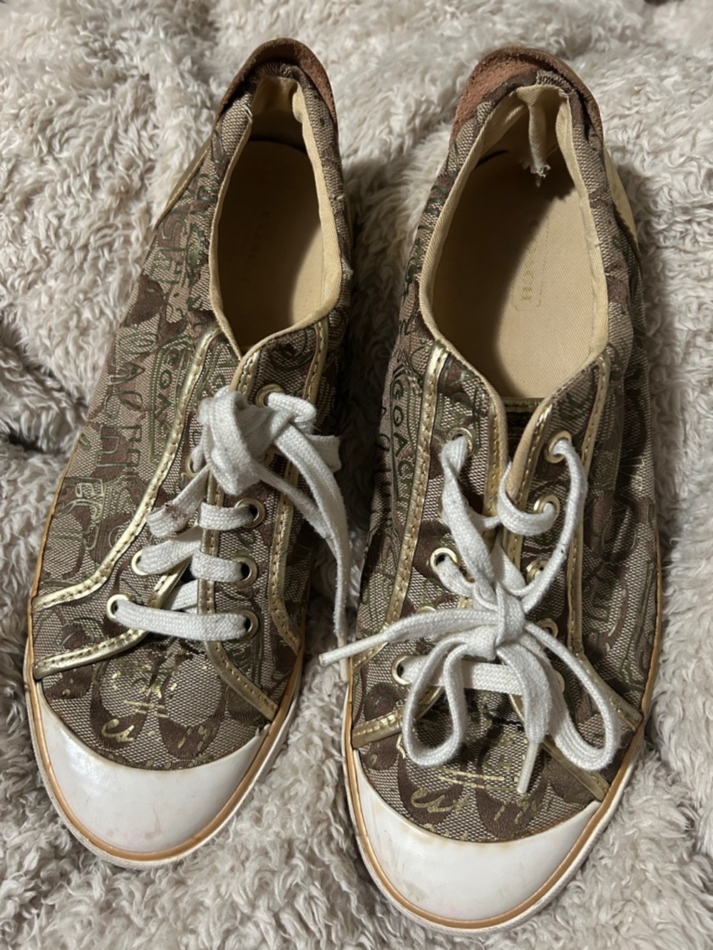 Coach Brown Monogram Canvas Sneakers with White Laces